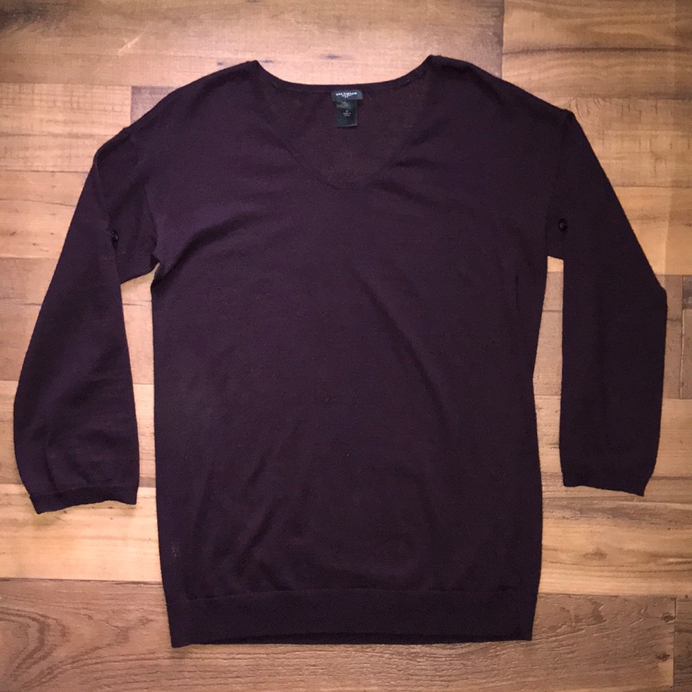 Ann Taylor lightweight long sleeve plum sweater